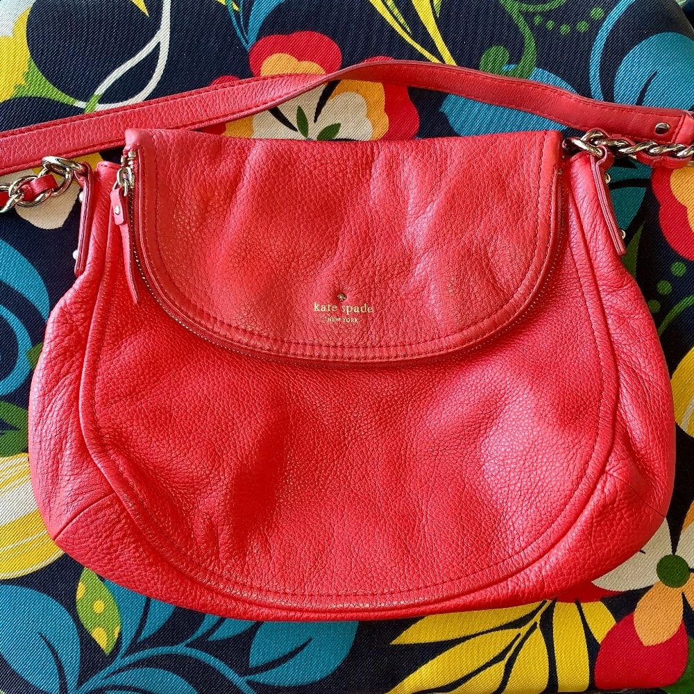 Kate Spade Pebbled Coral Leather Shoulder Bag